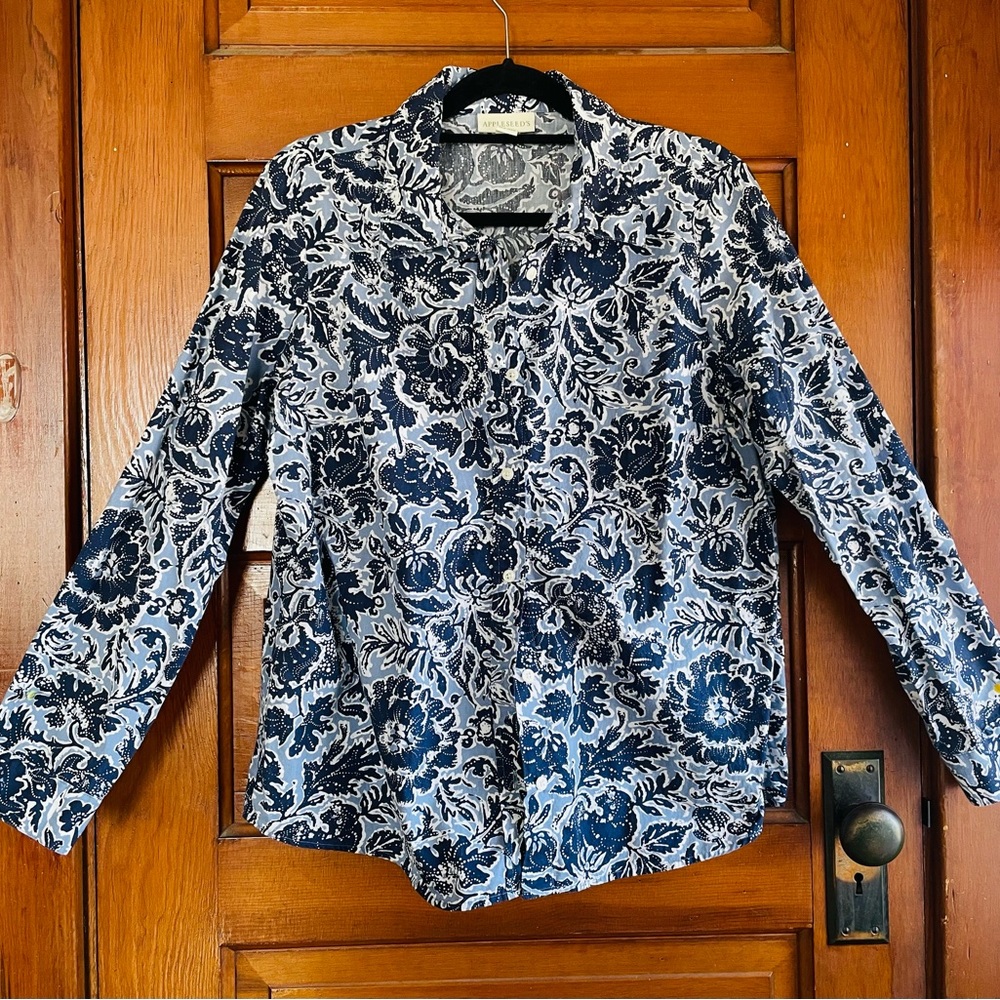 Appleseed's Blue and White Long Sleeve Button Down Shirt